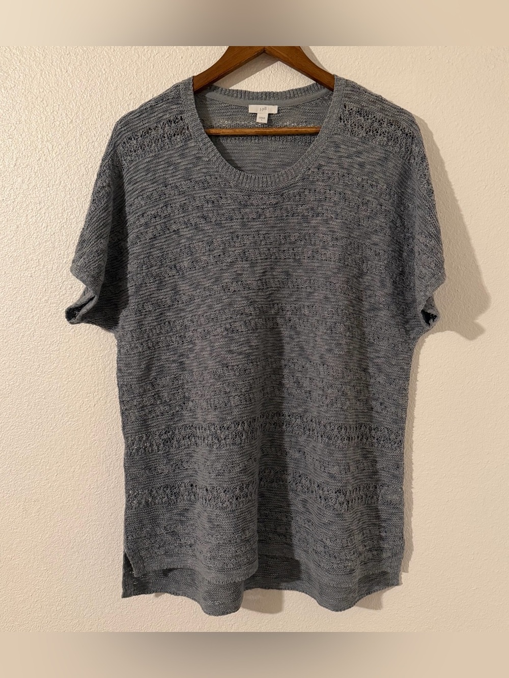 J. Jill Womens Open Knit Blue/Gray Short Sleeve High Low Sweater Size Large
